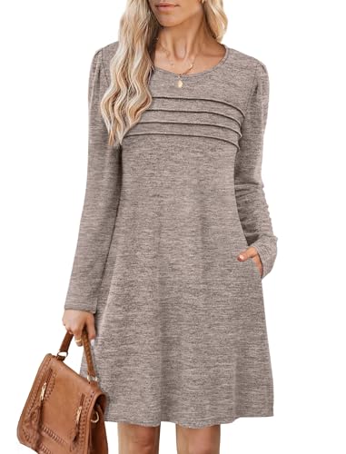 Image of OFEEFAN Womens Long Sleeve Tunic Dress Fall Fashion Sweater Dress with Pockets Pleated Front Casual Winter