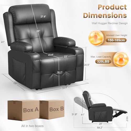 Image of Home Theater Seating, Power Recliner Sofa Chair with Massage & Heat, Wall Hugger Reclining Single Chairs with USB, RV Furniture with LED Lights, Cup Holders for Movie Theater & Gaming Room