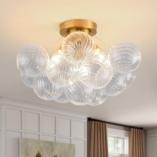 Pandaluna Bubble Chandelier Bubble Ceiling Light 17in Clear Swirled Globe