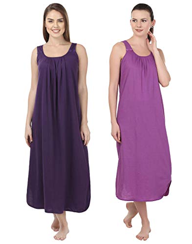 Image of BLAZON Women's Cotton Hosiery Solid Maxi Nighty Slip (Pack of 2) Available Sizes: S, M, L, XL, 2XL, 3XL, 4XL, 5XL