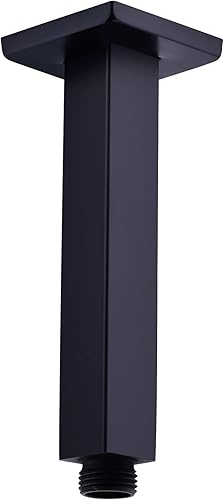 Brazo de ducha cuadrado de 6 pulgadas con brida, brazo de extensión de cabezal de ducha de lluvia de repuesto negro mate de acero inoxidable