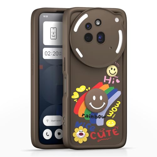Image of Pikkme Back Cover for Nothing Phone 3a Pro 5G | Soft Silicone| Cute Rainbow Smile & 3D Cartoon Flower Design | Shockproof Raised Camera Protection Bumper Case (Brown)