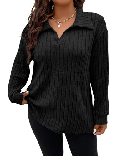 Plus Size Sweater Top for Women Long Sleeve Knit Sweater Blouses4