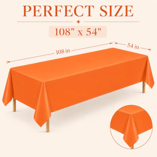 Image of WNINK 2 Pack Orange Plastic Tablecloths, 54 x 108 Inch Disposable Covers | Ideal for Halloween, Thanksgiving, Birthdays and Fall Parties, Helping Protect Tabletops from Spills and Simplify Cleanup