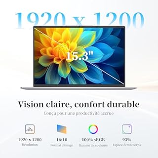 Brhona Ordinateur Portable15,3" Core i5 (Jusqu'à 3,6 GHz),Win 11 pro24 Go RAM/512 Go SSD, PC Portable, Écran 1920x1200 100% sRGB avec HDMI et USB-A, Autonomie Prolongée, Office Suite Inclus