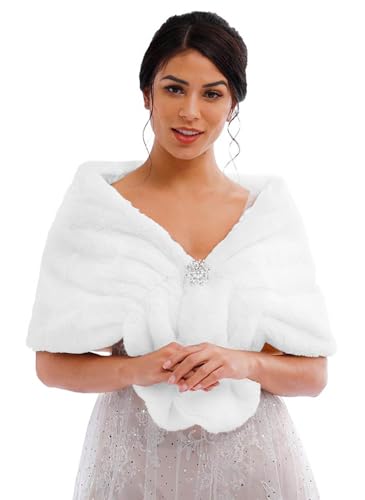 Tgirls Women's Wedding Faux Fur Shawl and Wraps Bridal Fur Stole Fur Scarf  for Bride and Bridesmaids - Product Details