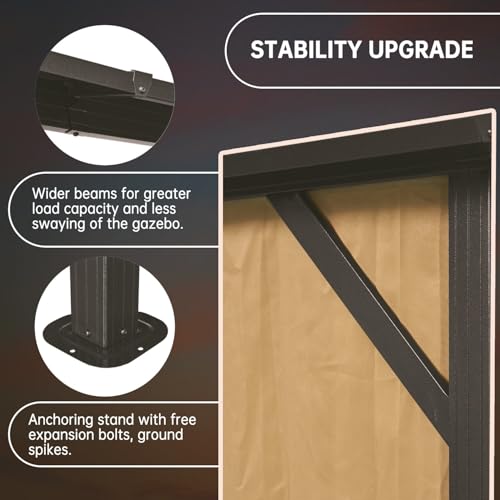 Hardtop Gazebo with Double-Layer Top Brown-12'x20' - Image 4