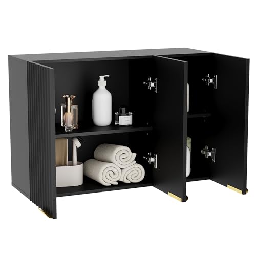 ChooChoo Bathroom Wall Cabinet, Laundry Room Cabinet with 3 Fluted Doors - Image 4
