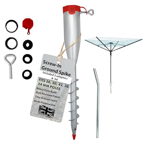 Washing Line Spike Includes Closure Cap Heavy Duty Rotary Airer Washing Line Ground Spike Fits 24 38 42 50 56 MM Poles Durable & Secure (Silver)