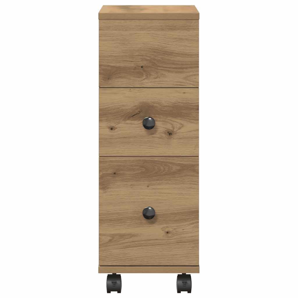Mobile Bagno Stretto con Ruote Rovere Artigianale Truciolato 2 Cassetti