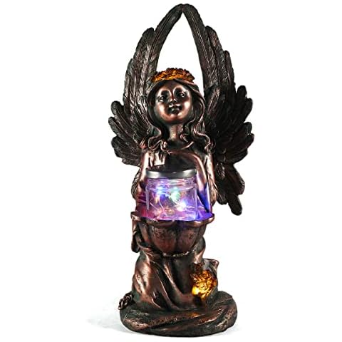 MIBUNG Solar Angel Statue with LED Firefly Lights Glass Jar, Garden Fairy Angel Decor Patio Lawn Yard Decorations Cover