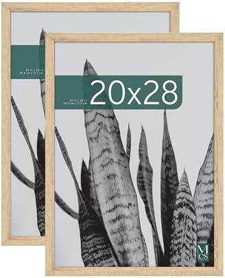 MCS Studio Gallery 20x28 Poster Frame Natural Woodgrain Engineered Wood, Vertical & Horizontal Wall Hanging Large Picture Frame for Photos, Posters & Art Prints (2-Pack)