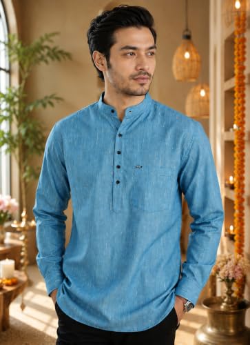 Image of Majestic Man Men's Cotton Blend Textured Regular Fit Full Sleeve Short Kurta