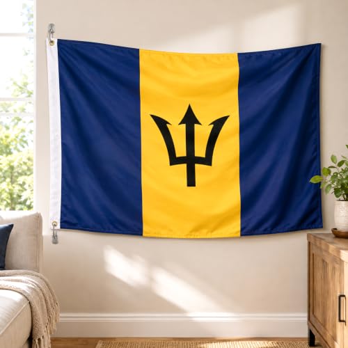 Image of AhfuLife Barbados Flag 3x5 Ft, Large Flag of Barbados for Outside - Double Side with Brass Eyelets for Olympic Party Decorations, Soccer Party Decoration Bar Garden Street Decoration Indoor Outdoor