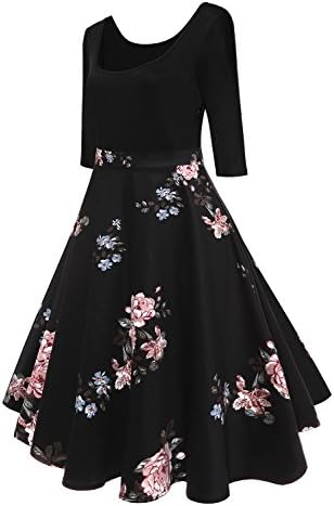 AXOE Dames Vintage Jurk A-lijn Jaren 60 Rockabilly 3/4 Mouwen Zwart met Witte Stippen, Maat 36, S