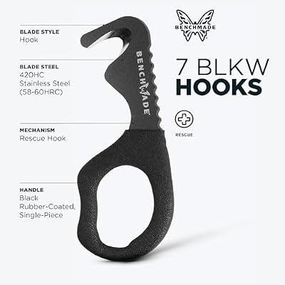 Benchmade - Hook Safety Cutter for Rescue and Tactical Use with Black Rubber Dipped Handle (7 BLKW)