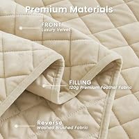 L'AGRATY Velvet Quilt King Size: 3-Piece Reversible Luxury Velvet Bedding Comforter Set - Lightweight Oversized Quilted Bedspread Coverlet with 2 Pillow Sham for All Season - Light Linen Quilt — image 4
