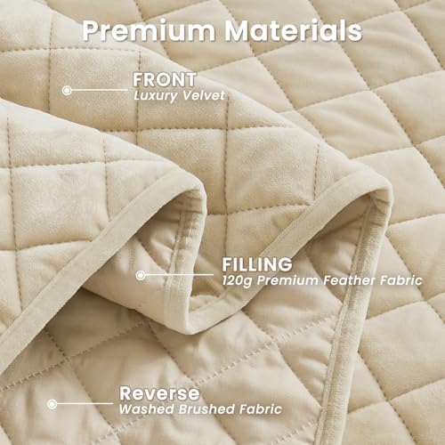 L'AGRATY Velvet Quilt Queen Size: 3-Piece Reversible Luxury Velvet Bedding Comforter Set - Lightweight Oversized Quilted Bedspread Coverlet with 2 Pillow Sham for All Season - Light Linen Quilt — view 4