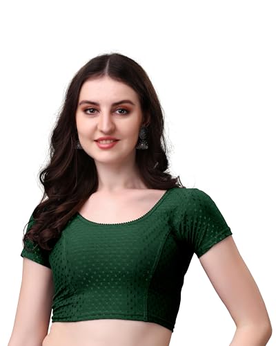 Image of Mogsa Stylish Cotton Saree Blouse for Women | Soft Dobby Stretch Fabric | Round Neck | Stitched Blouse for Party, Casual & Festive Use