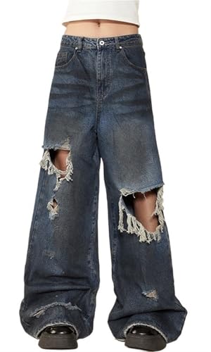 Women's Y2k Ripped Jeans Baggy Harajuku Aesthetic Denim Trousers Streetwear Oversize Jean Pants Vintage Clothes