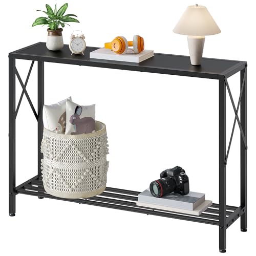 Tajsoon Table Console, Table d'entrée Industrielle, Table de canapé étroite avec étagères, Table d'entrée pour entrée, Couloir, Salon, Foyer, Couloir, Bureau, Noir