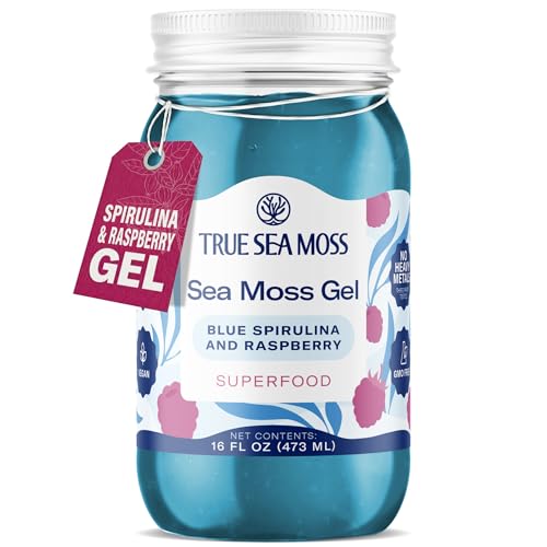 TrueSeaMoss Sea Moss Gel – Made in USA – Wildcrafted Seamoss, Fruits & Jarred Vegetables – Blue Spirulina, Pack of 1 (Labels may Vary)