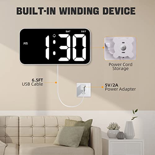 Nesifee Digital Wall Clock, 11 Inch Large Display Clocks With Usb Charge(Adapter Included), Dst, 12/24H, Auto-Dimming, Led Wall Clock & Desk Clock For Office Living Room Bedroom Decor - White #TOP4