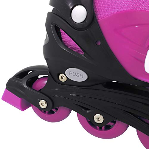KIT PATINS ROLLER INLINE COM PROTEÇÃO COMPLETA ROSA 10 peças Tamanho:G (37-40)