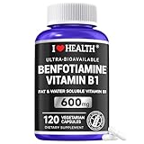 Benfotiamine 600mg Plus 20mg Vitamin B1 | 120 Veggie Capsules | Made in USA | 3rd Party Tested | Fat Soluble Essential Vitamin B1 Thiamine Supplement | Non-GMO | Gluten Free-Vegetarian Friendly