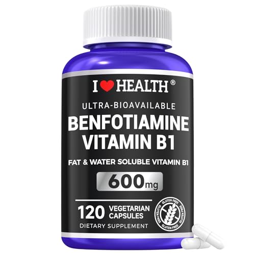 Benfotiamine 600mg Plus 20mg Vitamin B1 | 120 Veggie Capsules | Made in USA | 3rd Party Tested | Fat...