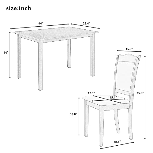 Harper & Bright Designs 5-Piece Dining Table Set, Solid Wood Kitchen Table Set With Rectangular Table And 4 Upholstered Chairs, Walnut+Beige #TOP6