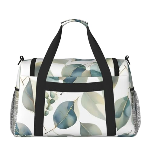 Eucalyptus Leaves Print Foldable Carry On Tote Large Capacity Hand Carry Bag for Airplane Weekend Getaways2
