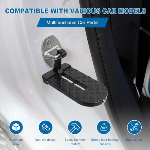 Image of GALLY Car Door Step Ladder for SUV & Jeep | Easy Access to Roof Rack & Rooftop | Foldable Anti-Skid Aluminum Doorstep with Rubber Protection & Emergency Safety Hammer
