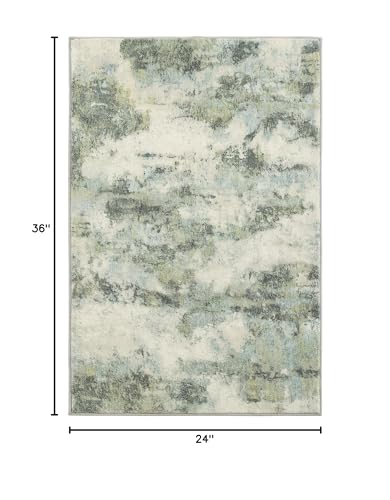 Carvapet Rugs for Entryway, 24"x36" Green Modern Abstract Low Pile Carpet with Rubber Backing, Foldable, Non Slip Machine Washable Entrance Mat (3 x 2 Feet Rectangular, Sage Green Area Rug)