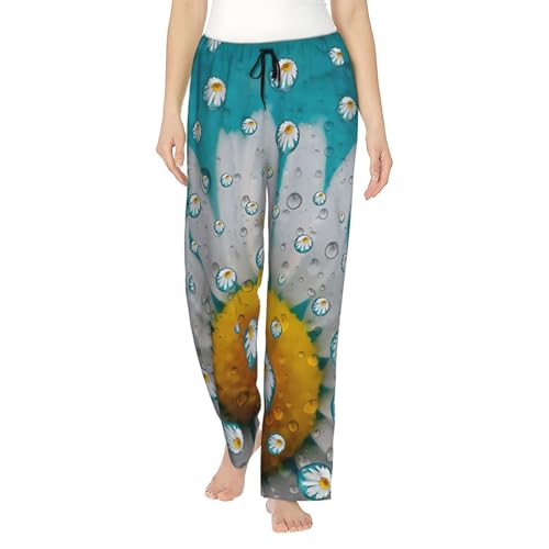 Pantalon de survêtement ample avec poches pour femme, bas de pyjama doux imprimé fleurs