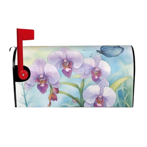 Funda protectora para buzón de correo electrónico con diseño de orquídea, flor y mariposa, suave y fresca, para decoración de jardín y exteriores