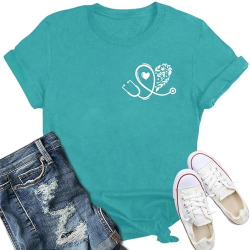 Nurse Shirts for Women Nurse Day T-Shirt Nursing Stethoscope Heart Tshirt Heartbeat Tee