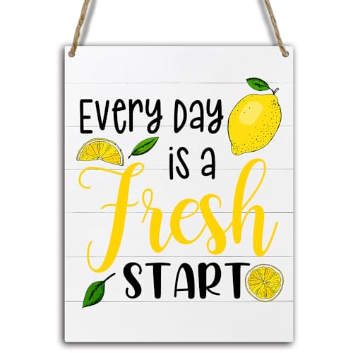 Lemon Sign Wooden Signs Wood Rustic Wall Art Every Day is a Fresh Start Inspirational Quotes Decor for Spiritual Wall Art Wood Hanging Plaque Sign for Home Bedroom Living Room Hanging Decor FS540