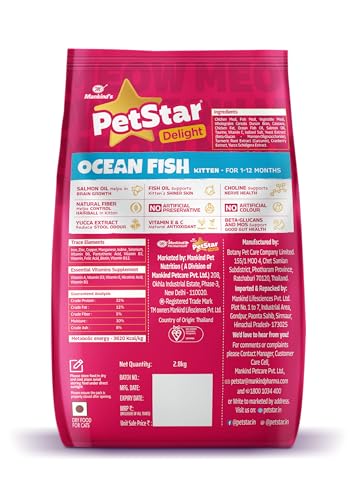 Image of Mankind PetStar Kitten Cat Food - Ocean Fish Flavour (2.8 Kg) | Complete & Balanced Nutrition for Healthy Growth, Hairball & Digestive Care