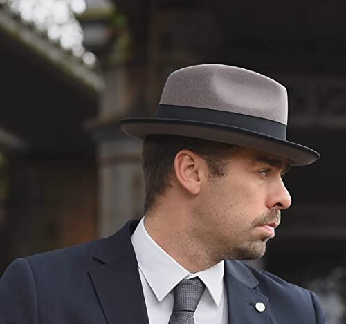 Mens Gray Fedora Hats, Medium Brim Fedora, 100% Wool Crushable Hat, Packs Easy, Stain Resistant, Stylish Fedora #TOP6