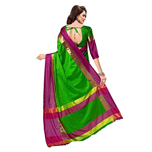 Image of PerfectBlue Women's with Blouse Piece Saree (VisvaVariation Lightgreenbrown Free Size)