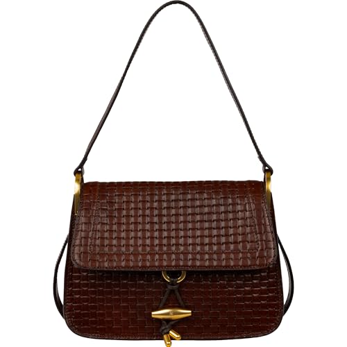 Time Resistance Bolso de Hombro de Cuero – Bolso de Mano de Cuero de Grano Completo con Cierre de Pasador – Bolso Elegante para Mujer (Marrón)