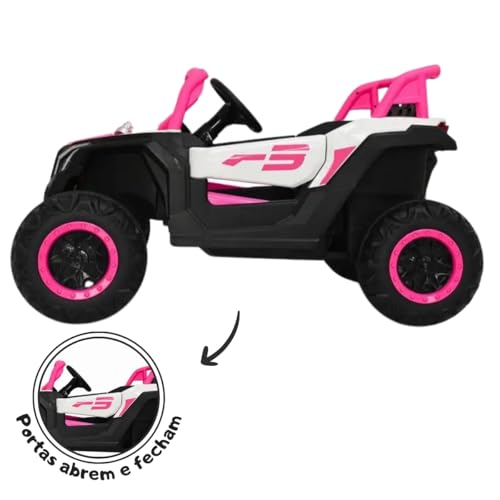 Carro Quadriciclo Elétrico Infantil Rosa 12V com Som Música e Buzina