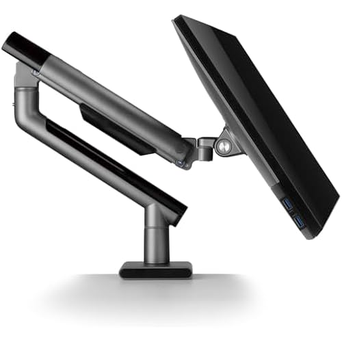 POUT E12 Ultrawide Monitor Arm Mount Stand for Desk- Adjustable Full Motion Tilt/Swivel/Rotate 4-22lbs Capacity 75x75mm 100x100mm VESA 17"-32" Display - Extends 19" Forward & 17" High (Grey/Black)