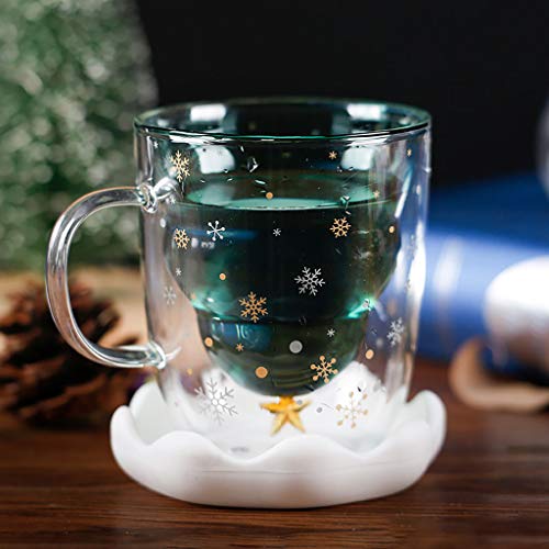 Charmsamx Double Wall Insulated Thermal Cups Drinking Glasses Creative Christmas Tree Snowflake Glass Coffee Mugs Crystal Drinking Cup Shot Glasses For Tea Milk Juice Beer (Green) #TOP1