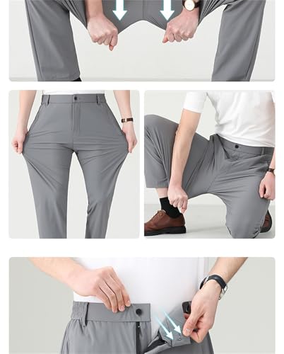 Caloset Stretch Pants, Men's Casual Trousers High Elastic Waist Straight Pants Super Stretch Ice Silk Comfort Everyday Pant2