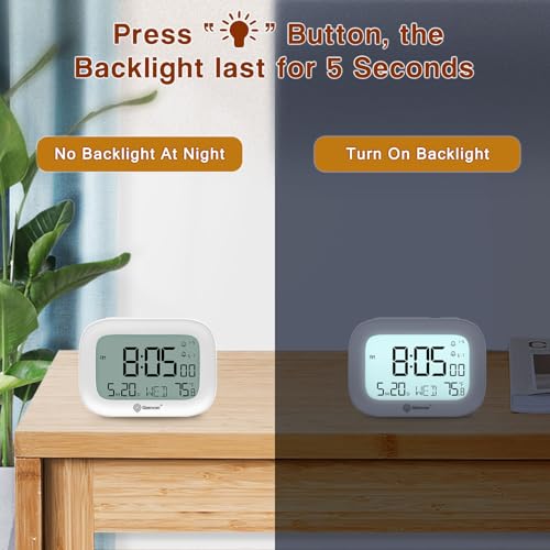 Image of Geevon Small Travel Alarm Clock, Digital Alarm Clocks for Bedrooms Home Office, Battery Operated Desk Clock with 3 Inch Large Display, 2 Alarms, 5s Backlight, Snooze, Indoor Temperature, White