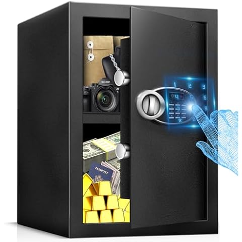 HOLOJOY 3.0 Cu Ft Large Safe Box For Home Documents with Emergency Battery Box - Steel Security Safe and Lock Box with Electronic Keypad, Removable Shelf, LED Sensor Light- Safety Box For Valuables Cover