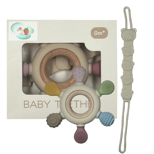 Mordedor Bebé Refrigerante Silicona Alimentaria Suave Timón - Juguete Dentición Alivio Encías Fácil Agarre - Mordedor Bebé 0-18 Meses Sin BPA Colores Beige Pastel - Besy Fresy