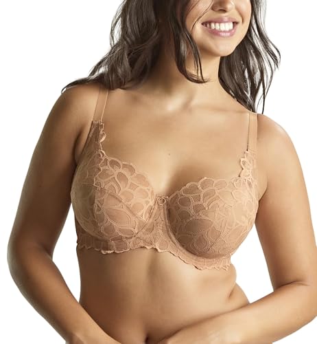 Panache Women’s Allure Full Cup Bra – Sheer Lace with Side Sling & Power Mesh Support, Honey, 38H US